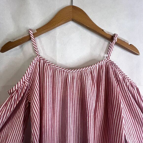 Beach Lunch Lounge Bell Statement Sleeve Blouse Striped Cold Shoulder Size XS - Picture 5 of 11